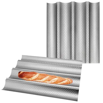 Produktbild von Baguette-Formen – Robuste und langlebige Baguette-Formen – 38 x 33 cm – Geeignet für französisches und italienisches Brot – Fassungsvermögen für 4 Baguettes