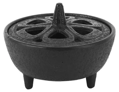 Immagine prodotto di Bruciatore di incenso in ghisa - Porta incenso a forma di loto - Bastoncini di incenso - Decorazione - Rituali - Con coperchio
