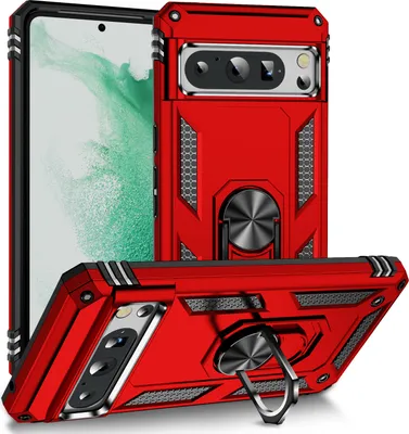 Produktbild von Schutzhülle für Google Pixel 8 Pro Dual Layer Robust Militäre Fallschutz Hülle mit Ringhalterung Ständer Rot