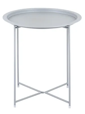 Produktbild von Beistelltisch Ø47 H51 Gartentisch Balkon Tisch Terassentisch rund Metall hellgrau