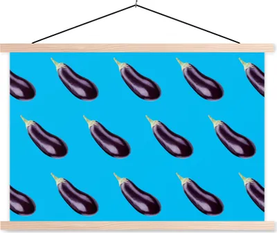 Produktbild von MuchoWow® Textilposter Gemüse - Aubergine - Muster - Blau 60x40 cm mit holzfarbenen Rahmen - Bilder