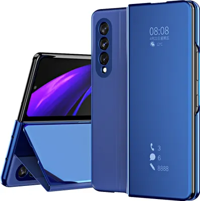 Obrázek produktu pro Pouzdro pro Samsung Galaxy Z Fold 3 5G průsvitný zrcadlové skládacíPolyuretankožené ochranné pouzdro modré