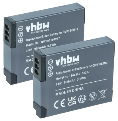 Produktbild von vhbw 2x Akku kompatibel mit Panasonic Lumix DMC-TZ71, DMC-ZS30 Kamera (900 mAh, 3,6 V, Li-Ion)