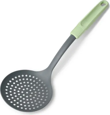 Produktbild von Fackelmann Abseihlöffel 33 cm Ecolution, umweltfreundlicher Küchenhelfer mit ergonomischem Griff, nachhaltiger & hochwertiger Löffel für beschichtete Töpfe und Pfannen (Farbe: Mintgrün/Lichtgrau)