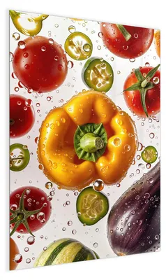 Produktbild von Magnettafel Glas 40 x 60 cm „Paprika und Tomaten“ – Glasboard beschreibbar & magnetisch, inkl. 4 Neodym-Magnete, 2 Stifte & Tuch – Glas-Whiteboard Memoboard für Küche & Büro