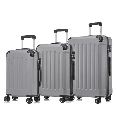 Produktbild von yonsly Premium Reisekoffer TSA-Schloss,YKK-Reißverschluss Hartschalen-Koffer Kabinenkoffer Rollkoffer Suitcase Handgepäck (Hellgrau, M-L-XL-Set)
