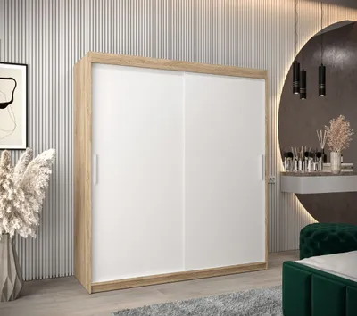 Produktbild von Schwebetürenschrank mit einer Breite von 180 cm TIMEA – Eiche Sonoma / Weiß