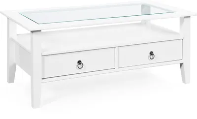 Produktbild von Inter Link Couchtisch Provence 2 Schubladen Glas Kiefer massiv weiss lackiert