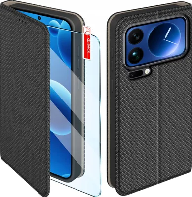 Zdjęcie produktu dla Etui Z Klapką Do Xiaomi 17 Pro Max Zamykane Czarne Futerał + Szkło