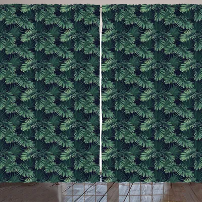 Produktbild von ARANDE Palme Gardine, Repeating Dschungel-Laub-Muster mit exotischen Blättern Tropic Regenwald Pflanze, 280 x 245 cm, Jadegrün
