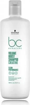 A white bottle of Schwarzkopf Professional BC Bonacure Volume Boost Shampoo Creatine.