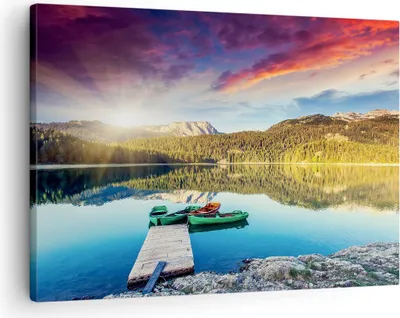 Produktbild von Bild auf Leinwand - Leinwandbild - See Berge Wasser - 70x50cm - Wand Bild - Wanddeko - Wandbilder - Leinwanddruck - Bilder - Kunstdruck - Wanddekoration - Leinwand bilder - Wandkunst - AA70x50-3595