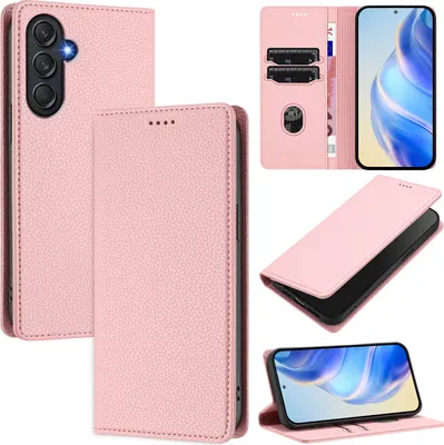Produktbild von Litchi Leder Handyhülle für Samsung Galaxy M55/C55 Wallet Kartenfächer Standfunktion Hülle Pink