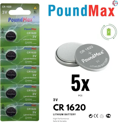 Produktbild von 5X PoundMax CR1620 DL1620 Batterie Knopfzellen Batterien 3V kindersichere Verpackung