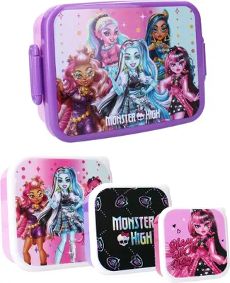 Produktbild von Monster High Mädchen 4 tlg. Kinder Lunch Set Brotdose plus 3 Snackboxen