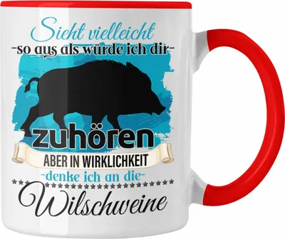 Produktbild von Trendation - Jäger Geschenk Tasse Wildschwein Liebhaber Geschenkidee Lustiger Spruch (Rot)
