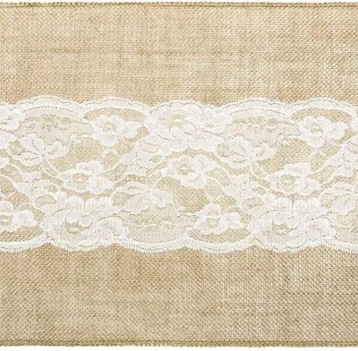 Obrázek produktu pro Dekorační juta s bílou krajkou - Svatba - běhoun - 28 x 275 cm