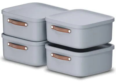 Produktbild von Rotho 4er-Set Aufbewahrungsbox 20 L Maloja - Kunststoffbox mit Deckel - Stapelbox 39,5 x 38,0 x 17,7 cm - Plastikbox Ordnungsbox Allzweckkiste