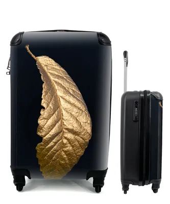 Produktbild von MuchoWow® Koffer Handgepäck Trolley Rollkoffer Kleine Reisekoffer mit 4 Rollen - Blätter - Luxus - Gold - Schwarz - Natur - Cabin Size < 55x40x23 cm & 55x40x20 cm - Fotokoffer - Kabinenkoffer - Boardgepäck - Reise-Box - Reisekoffer - Reisegepäck - Koffer mit Bild - Trolley für Kinder