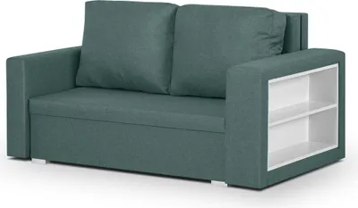 Produktbild von KomfortWelt24 2 Sitzer Sofa mit Schlaffunktion und Bettkasten - Schlafsofa mit Regalem 150x85 cm MILO1 Türkis