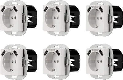Produktbild von 6x REV Ritter Schuko Steckdosen mit 2x USB & Kindersicherung, Steckdose weiß 250V