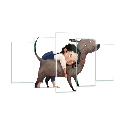 Produktbild von Bilder auf glas - 5 Teile - Kind Hund Bild - 160x85cm - Glasbilder - Wandbilder - Bilder - zum Aufhängen bereit - Wanddekoration aus Glas - Glas Bilder - Wandbild auf Glas - GEA160x85-4783