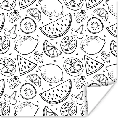 Produktbild von MuchoWow® Poster Zitrone - Kirsche - Schwarz - Weiß 50x50 cm - Wohnzimmerdekoration