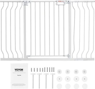 Image de Barrière de sécurité, Barrière d'escalier, Barrière pour enfants, Barrière pour animaux domestiques, Barrière d'escalier, Barrière réversible, Hauteur 762mm, Barrière blanche sans perçage