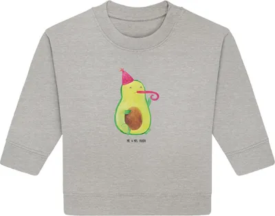 Produktbild von Mr. & Mrs. Panda Organic Baby Pullover Avocado Feier 6. - 12. Monat - Heather Grey - Geschenk, Gute Laune, Bullover, Party, Geburtstag, Feierlichkeit