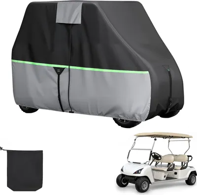 Immagine prodotto di SucceBuy Copertura resistente alle intemperie per golf cart 2+2/4 posti (compatibile con la maggior parte delle golf cart Club Car, Yamaha, EZGO e Honda), realizzata in resistente tessuto Oxford 600D con rivestimento inPoliuretanoe 3 porte con cerniera.