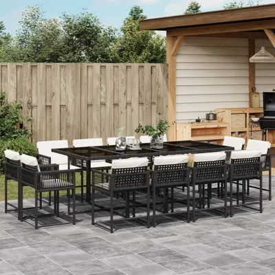 Produktbild von Möbel 13-tlg. Garten-Essgruppe mit Kissen Schwarz Poly Rattan - Sitzgruppe 3211578