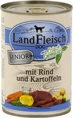 Produktbild von Landfleisch Classic Senior Rind & Kartoffeln mit Frischgemüse, Senior, jede Rasse, Mittelgroß (11-25 kg), Klein (5-10 kg), Rind, Gemüse, 400 g, Ohne Soja