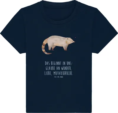 Produktbild von Mr. & Mrs. Panda Organic Baby Shirt Nasenbär 12. - 18. Monat - French Navy - Geschenk, Bär, , Lustige Sprüche, Kurzarmshirt, Oberteil, Rüsselbär, Nasenbären, T-Shirt