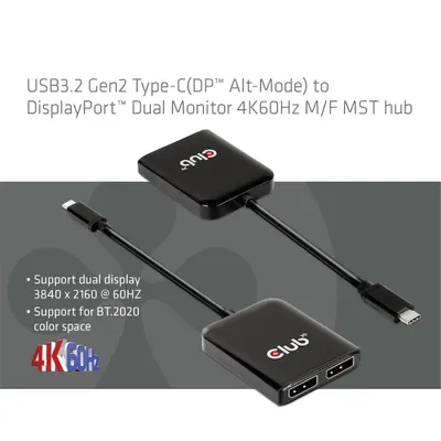 Produktbild von Club3D MST-Hub USB 3.2 Typ C > 2x DP 4K60Hz St/Bu