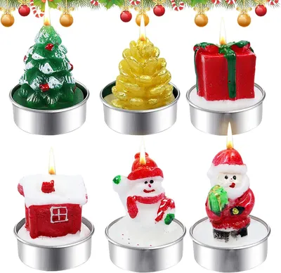 Produktbild von 6 Weihnachtskerzen, Kerzen für Weihnachten, Teelichter für Weihnachten, Weihnachtskerze, Weihnachtsbeleuchtung, Weihnachtsbeleuchtung mit Kerzenhalter