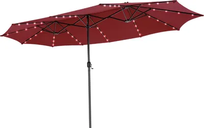 Produktbild von COSTWAY Doppelsonnenschirm 450x260cm mit Solar-LEDs und Kurbel, Gartenschirm UPF 50+ Weinrot