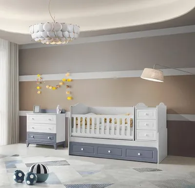 Produktbild von Modernes Montessori Babyzimmer Set mit Bett und Kommode Funktionales Design
