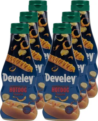 Produktbild von DEVELEY American Style Hotdog Sauce Senfsauce würzig vegan ohne künstliche Zusatzstoffe ideal für Hot Dogs Hamburger Sandwiches Toppings Wraps Pommes Dips und American-Kitchen 6x 250ml