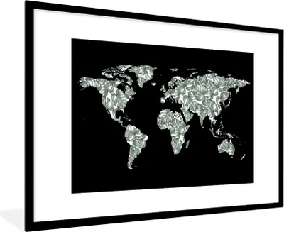 Produktbild von MuchoWow® MuchoWow® Gerahmtes Poster Weltkarte - Blätter - Natur 90x60 cm - Poster mit zchwarzem Bilderrahmen - Wanddekoration - Fotos