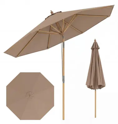 Produktbild von Sonnenschirm 270 cm, Gartenschirm aus Bambus, beidseitig um 30° knickbar, Balkonschirm Rund, Terrassenschirm Sonnenschutz, Marktschirm (braun)