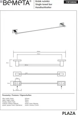 Immagine prodotto di Portasciugamani Bemeta Plaza 575 mm cromato