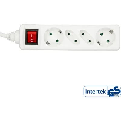 Produktbild von InLine Steckdosenleiste, 4-fach, 2x Schutzkontakt + 2x Euro, weiß, 1,5m, 1,5 m, Abgewinkelt, 1,5 mm², Weiß, Kunststoff, 2 AC-Ausgänge