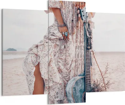Produktbild von Bild auf Leinwand - Leinwandbild - 3 Teile - Frau Kleid Gitarre - 130x100cm - Wand Bild - Wanddeko - Wandbilder - Leinwanddruck - Bilder - Wanddekoration - Leinwand bilder - Wandbild - CB130x100-4685