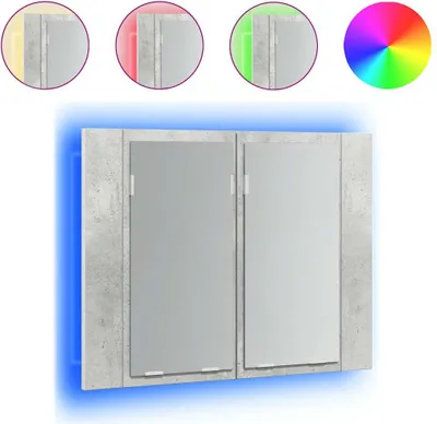 A product image of a LED bathroom mirror cabinet with concrete gray finish and blue LED lighting.
