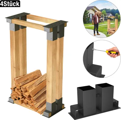 Produktbild von UISEBRT 4x Holzstapelhilfe Feuerverzinkt stabile Holz Stapelhilfe Stapelhilfe Holzstapelhalter Brennholz Kaminholz Gestell Holz
