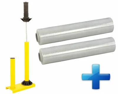 Produktbild von 1x Sparset 2 Rollen Handstretchfolie Handwickelfolie 20my 50cm mit Abroller B'STAR