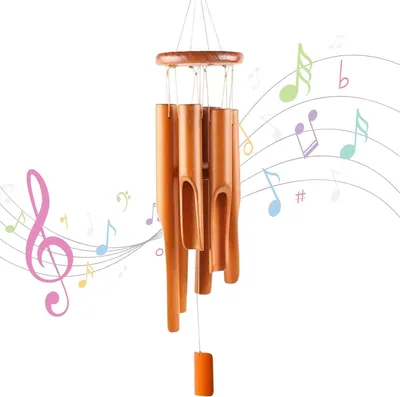 Produktbild von Bambus-Windspiel, Bambus-Windspiel mit 6 Röhren für Garten, Hof, Terrasse, Heimdekoration