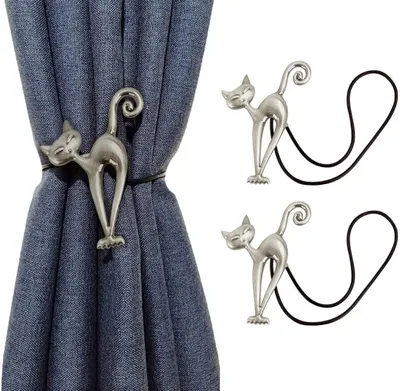 Produktbild von Kreative Katze Magnetische Vorhang Raffhalter Gardinen Raffhalter 2er Set Gardinenhalter Vorhang Halte Schnallen Vorhang Binder Gardinenraffer für Home Büro Hotel Dekoration Silber