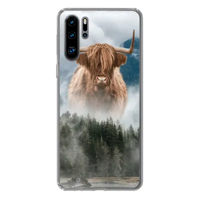 Produktbild von MuchoWow® Handyhülle Schutzhülle Hülle für Huawei P30 Pro Schottische Highlander - Kühe - Nebel Silikon Softcase Handy Hülle - Schutzdeckel