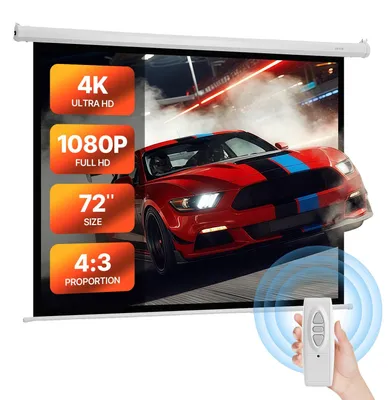 Productafbeelding van VEVOR Gemotoriseerd projectiescherm, 1829 mm 4:3 1080 HD elektrisch projectiescherm, aan de muur bevestigde projector met afstandsbediening, automatisch filmscherm voor thuisbioscoop